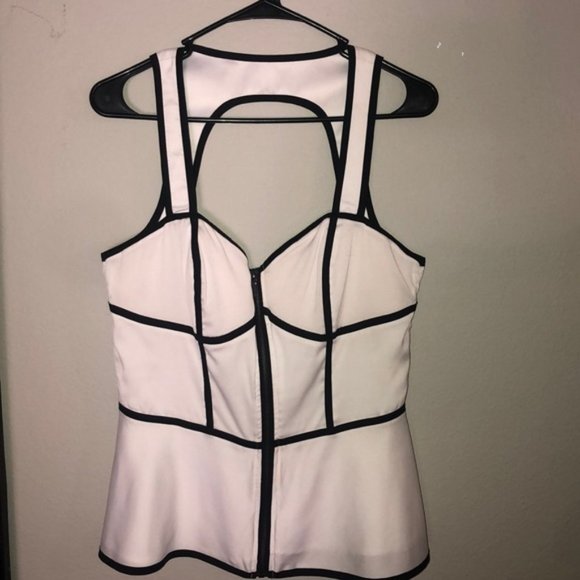 Women’s White with black trim Peplum Top - Picture 1 of 3